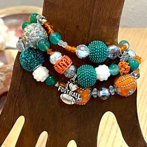 Miami Dolphins football inspired beaded charm bracelets handmade